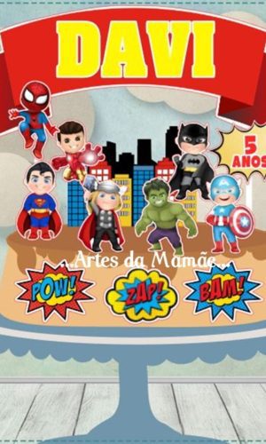 Arquivo Digital para corte topo de bolo Heróis cute