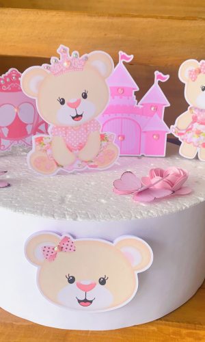 Arquivo Digital - Topo de Bolo Ursa Princesa Rosa