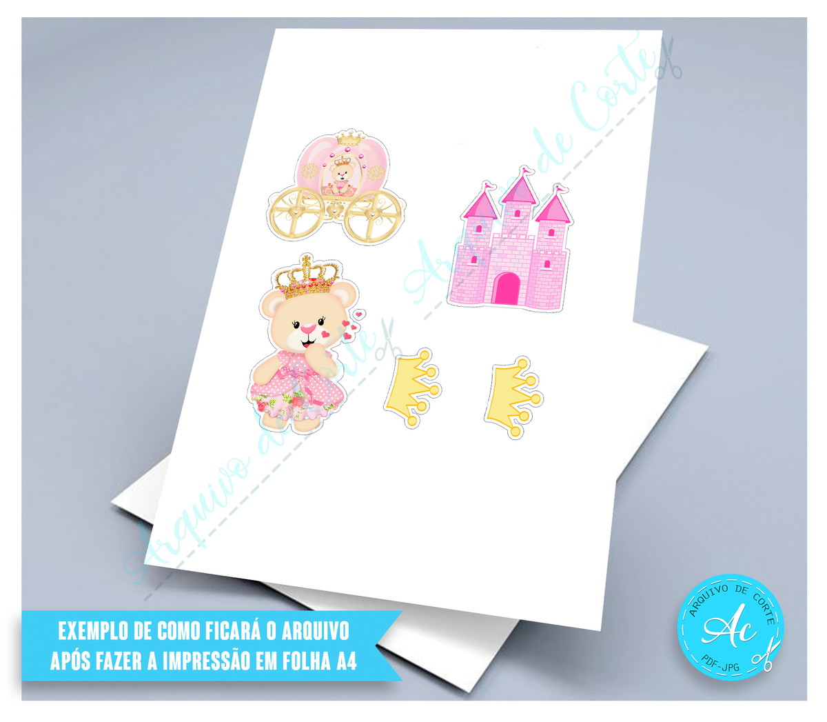 Arquivo Digital Topo de Bolo Ursinha Princesa #1 - Imagem 2