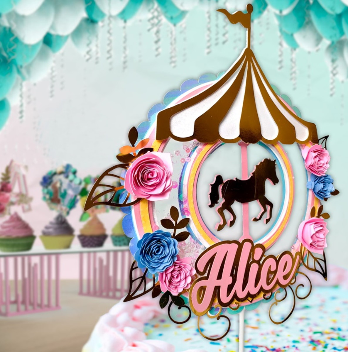 Arquivo em Svg Topo de Bolo Carrossel Princesa Príncipe