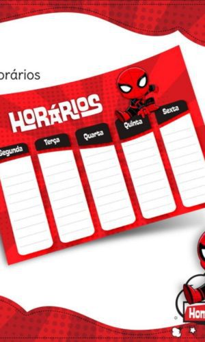 Arquivo Prancheta Horários Escolar Homem Aranha PDF PNG