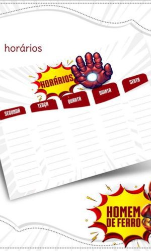 Arquivo Prancheta Horários Escolar Homem de Ferro PDF PNG