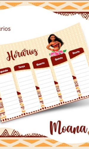 Arquivo Prancheta Horários Escolar Moana PDF PNG