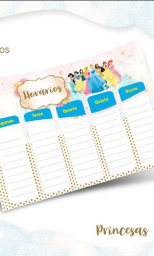 Arquivo Prancheta Horários Escolar Princesas Disney PDF PNG