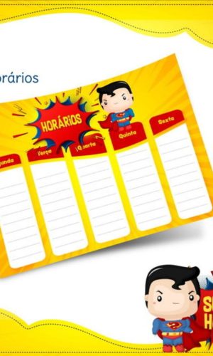 Arquivo Prancheta Horários Escolar Super Homem PDF PNG
