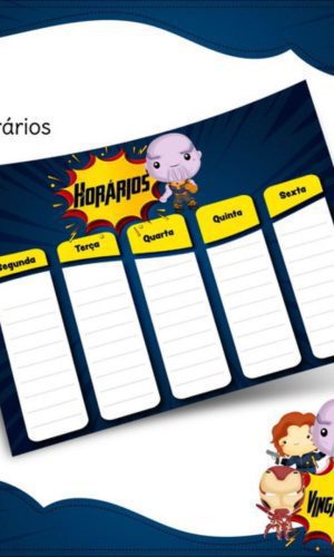 Arquivo Prancheta Horários Escolar Vingadores PDF PNG