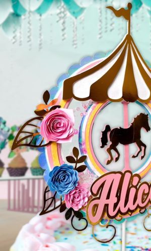Arquivo Silhouette Topo de Bolo Carrossel Princesa Príncipe