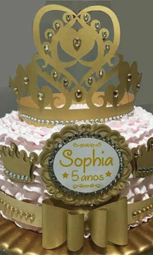 Arquivo Silhouette Topo de Bolo Festa Princesa Coroa Dourada