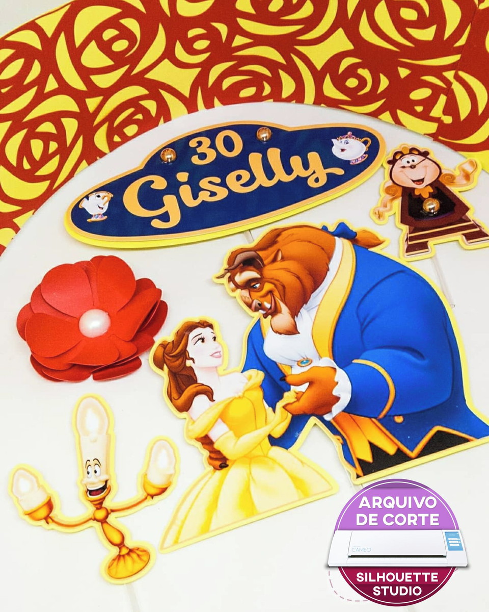 Arquivo Silhouette Topo De Bolo Princesas Bela E A Fera
