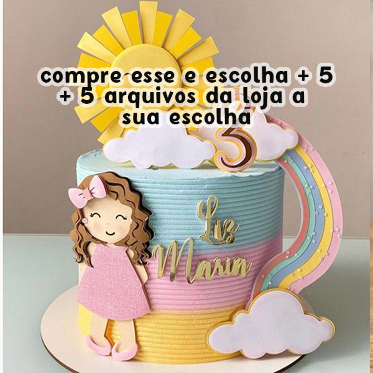 Arquivo Topo de Bolo Arco Iris e Menina .studio