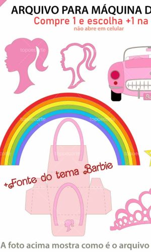 Arquivo Topo de Bolo Barbie Carro +1 Arquivo da Loja
