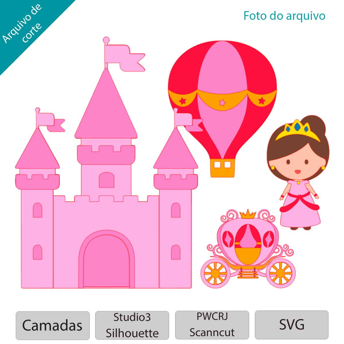 Arquivo Topo de Bolo Castelo Carruagem e princesa em camadas