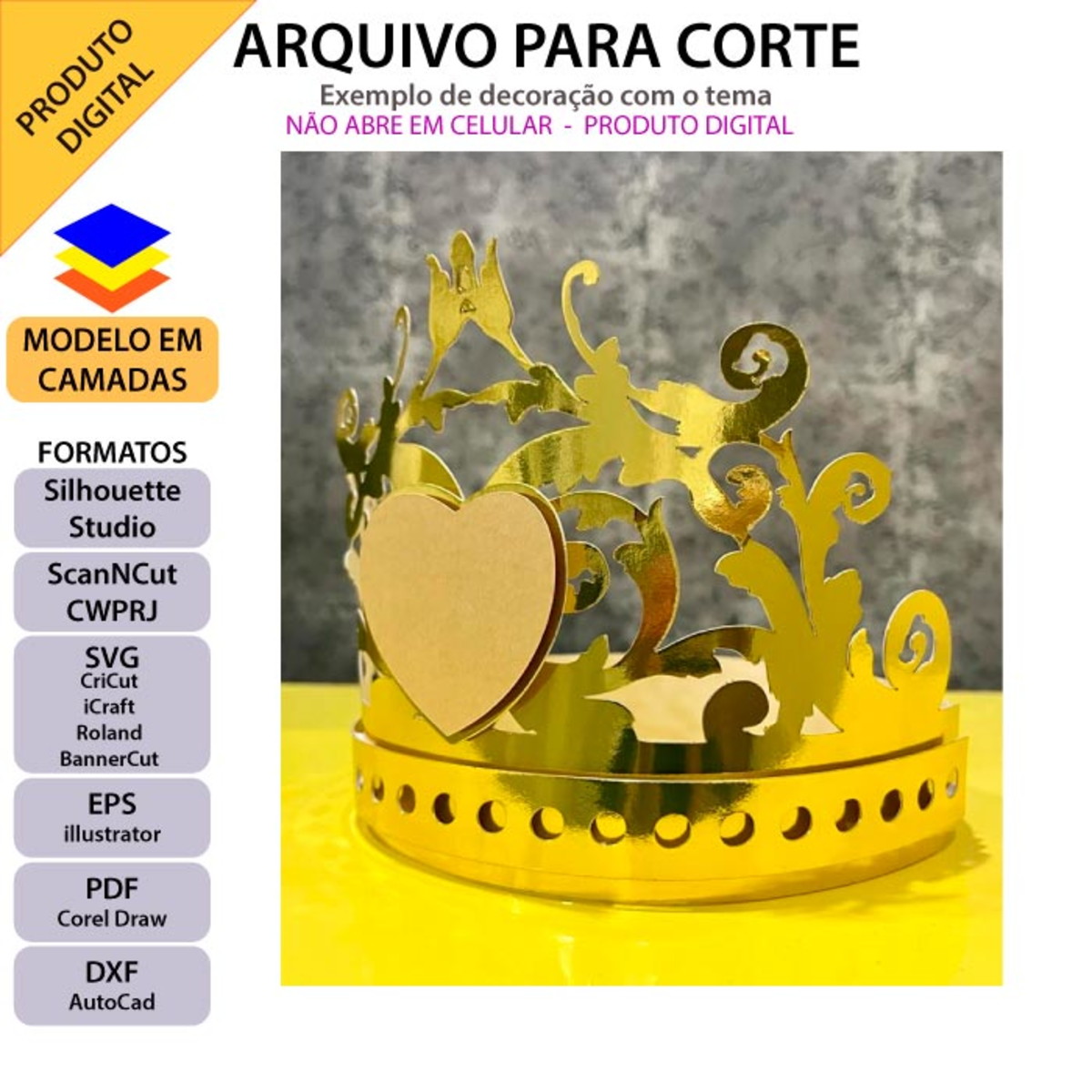 ARQUIVO Topo de bolo Coroa De Princesa Flores +1 arquivo - Imagem 2