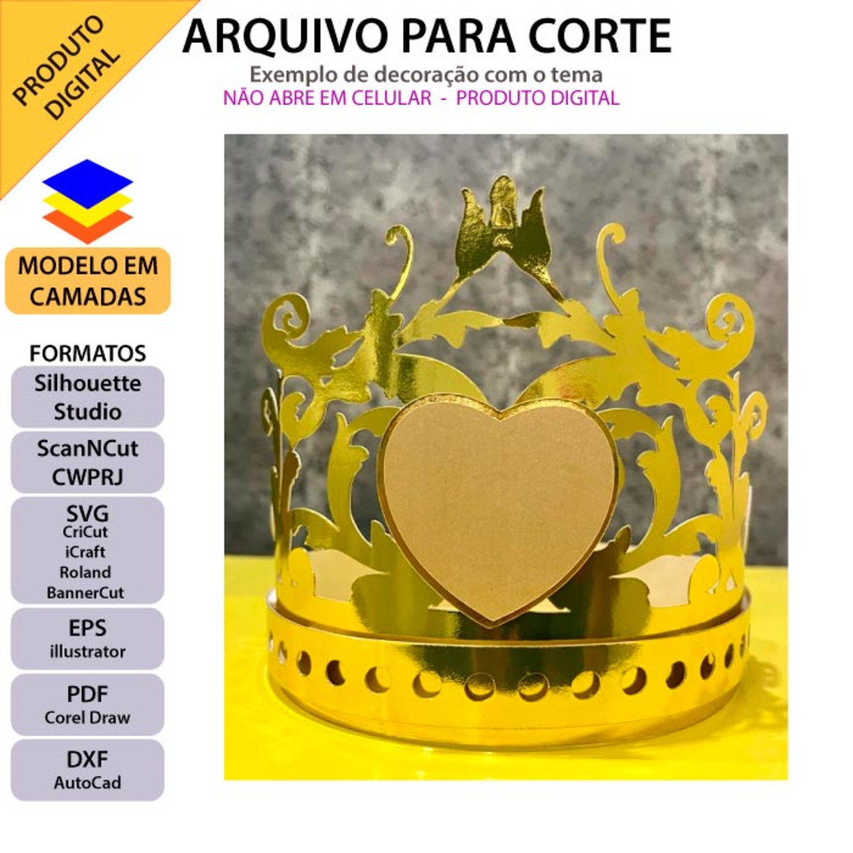 ARQUIVO Topo de bolo Coroa De Princesa Flores +1 arquivo - Imagem 3