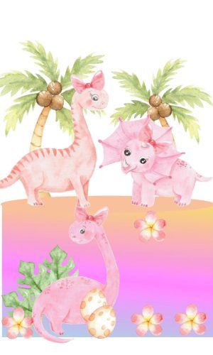 Arquivo Topo de Bolo Dinossauro Aquarelado Rosa *Studio