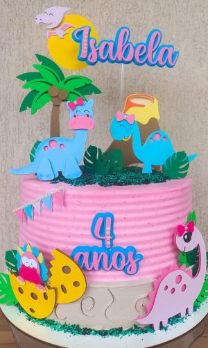 Arquivo topo de bolo dinossauro baby menina