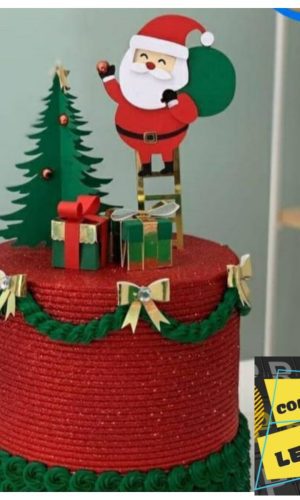 Arquivo Topo de Bolo Natal Papai Noel na Escada com Saco