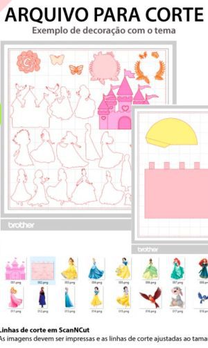 ARQUIVO Topo de bolo Princesas com Castelo +1 tema da loja