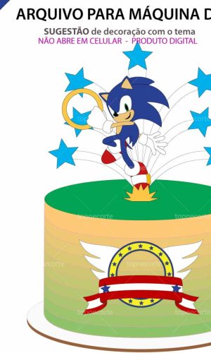 Arquivo Topo de Bolo Sonic Pulando +1 Arquivo da Loja