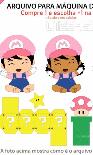 Arquivo Topo de Bolo Super Mário Baby Menina +1 Arquivo