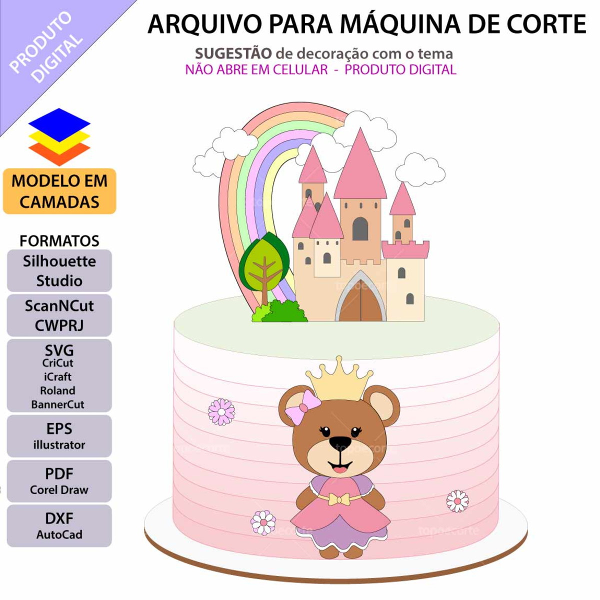 Arquivo Topo de Bolo Ursinha Princesa +1 Arquivo da Loja - Imagem 2