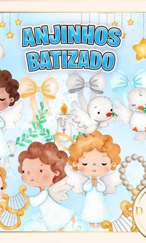 Batizado Anjinhos Aquarela Azul Kit Digital