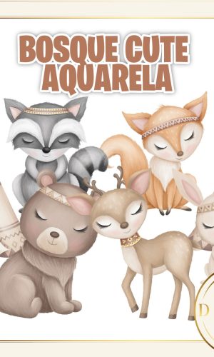 Bosque Cute Aquarela Kit Digital