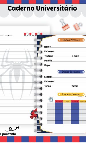 Etiquetas. Cadernos, Homem Aranha em Png e pdf