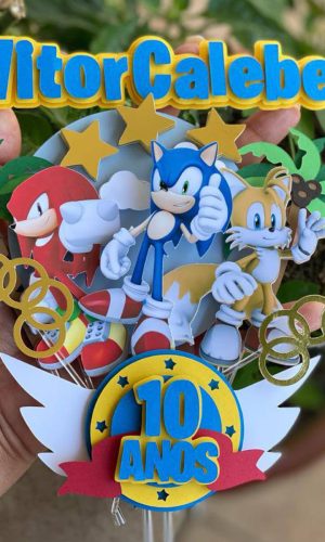 Kit C/ 5 Arquivo De Corte: Topo De Bolo Sonic 001