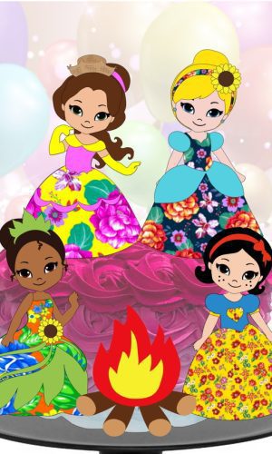 Kit C/ 5 Arquivos De Corte 09 - Princesas Topode Bolo Camada