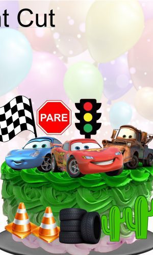 Kit com 5 arquivos de corte: 04-CARROS TOPO DE BOLO