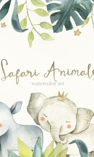 Kit Digital Animais do Safari- Aquarela