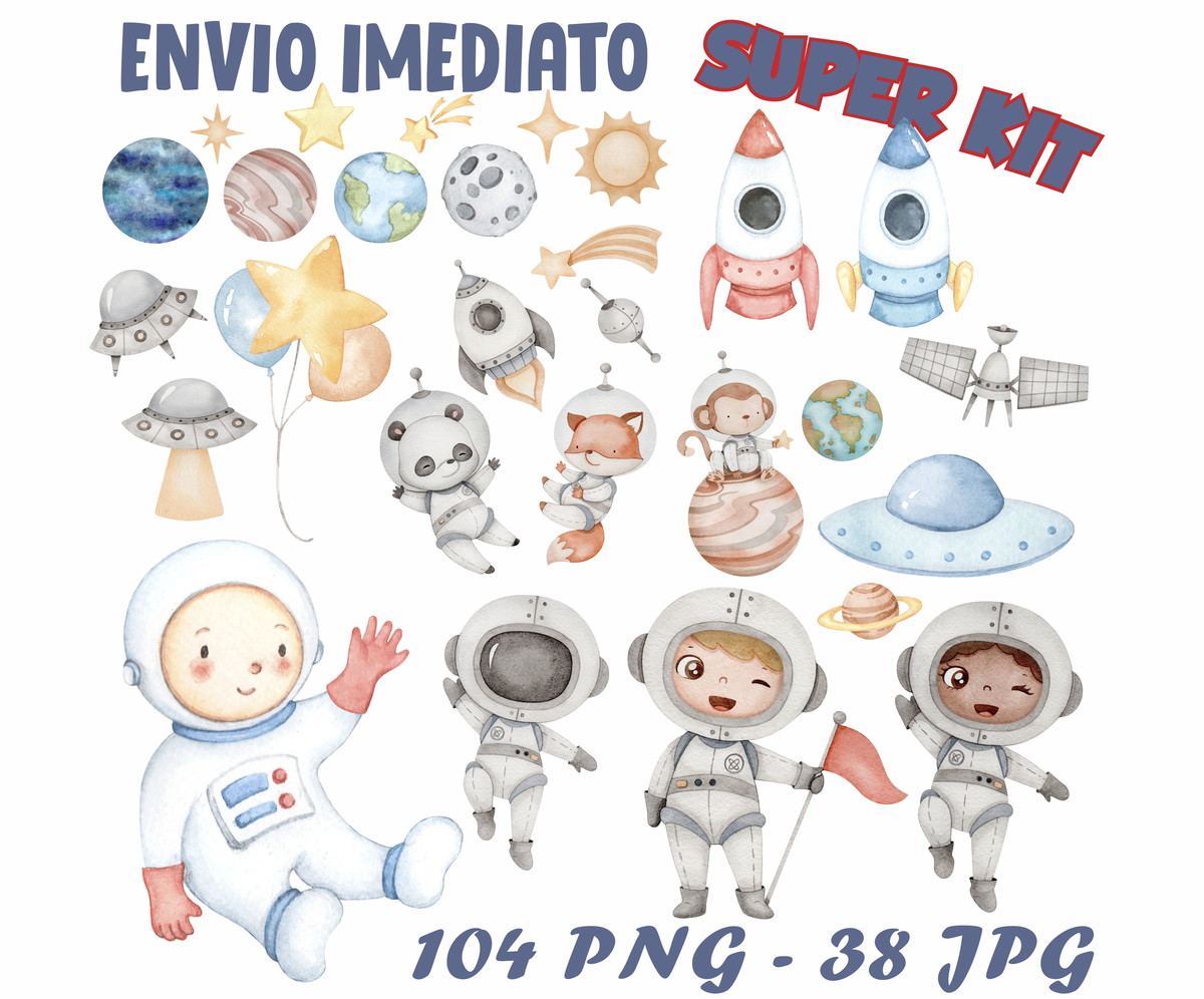 Kit Digital Astronautas Aquarelado
