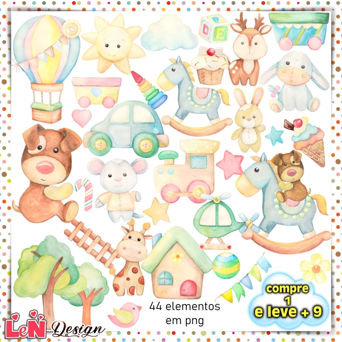 Kit Digital Brinquedos Aquarela