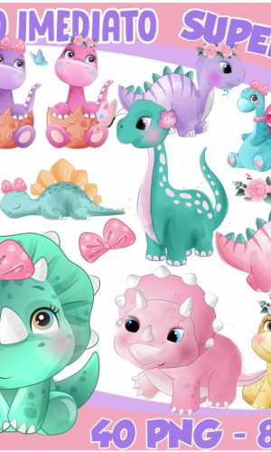 Kit Digital Dinossauros Menina