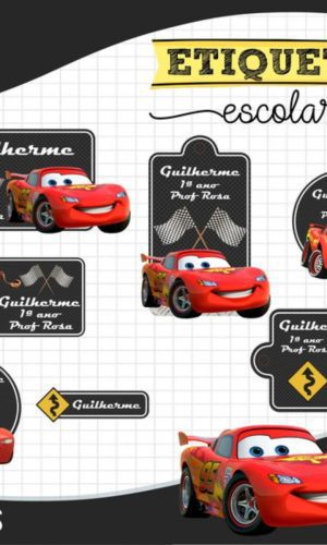 kit Digital Etiquetas escolares Carros Relâmpago Mc queen