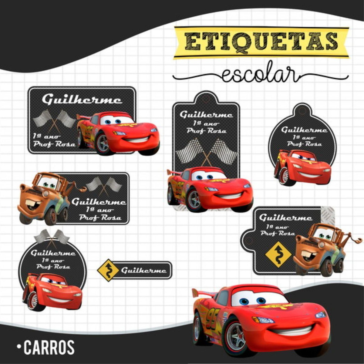kit Digital Etiquetas escolares Carros Relâmpago Mc queen
