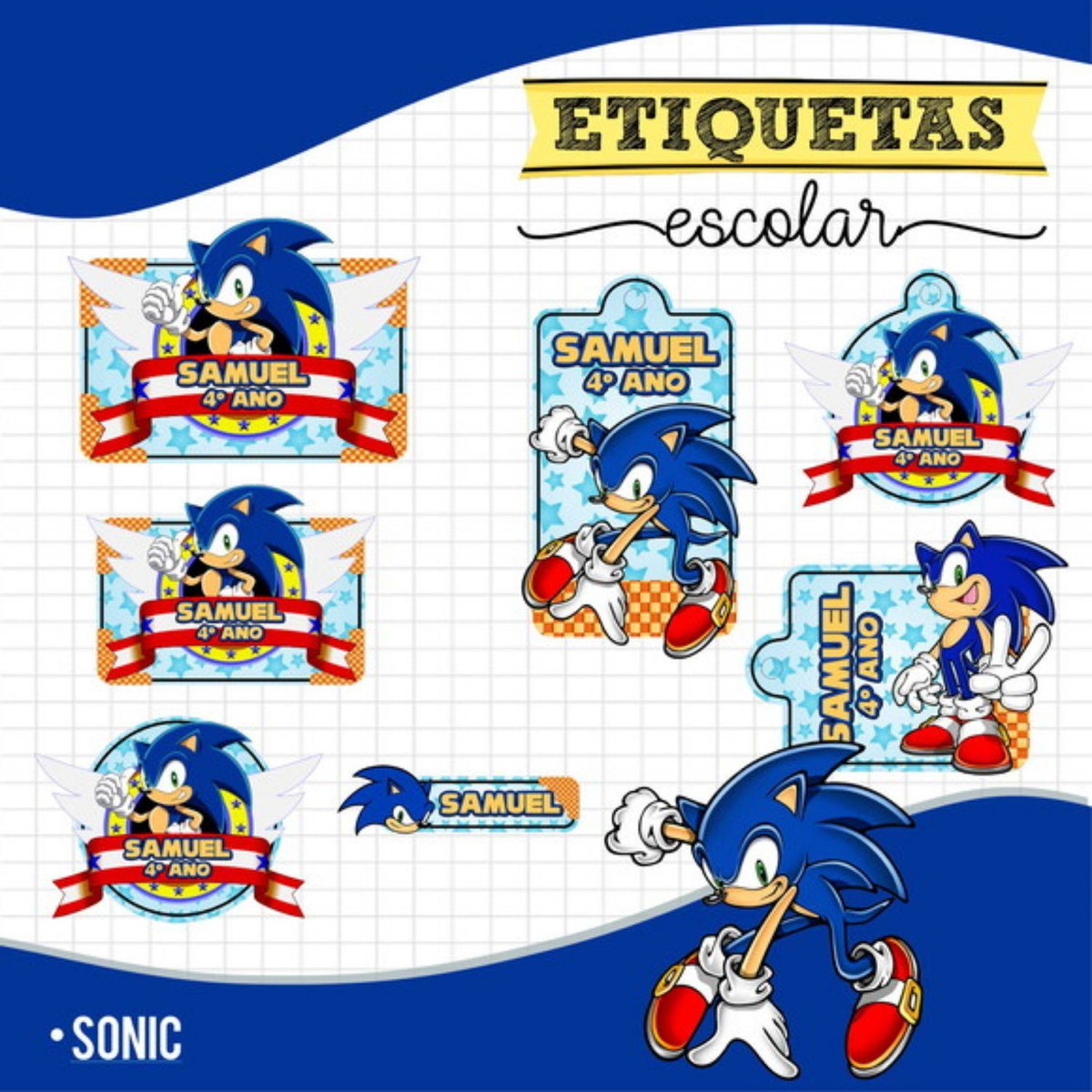 kit Digital Etiquetas Escolares Sonic