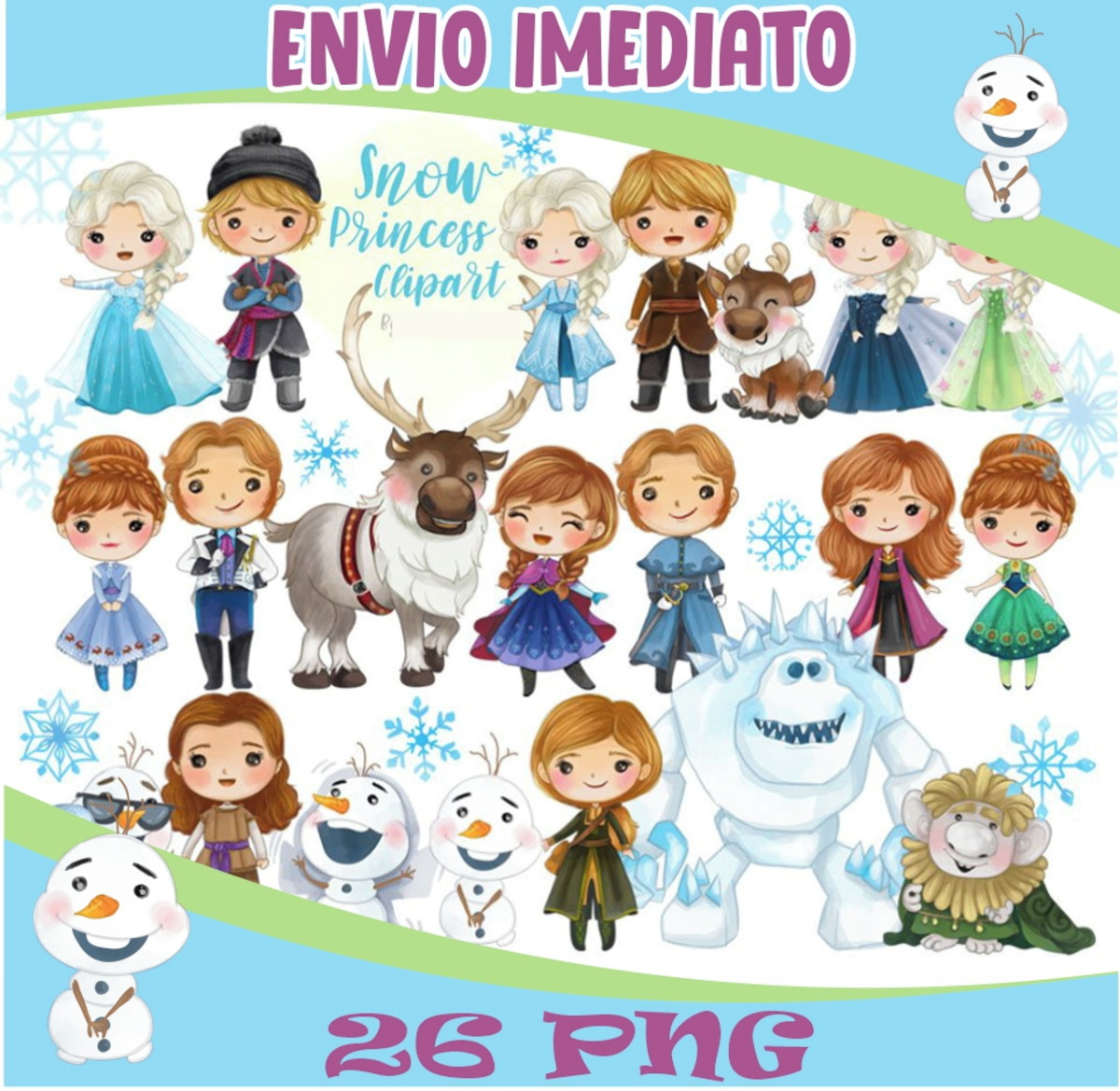 Kit Digital frozen Cute Aquarela