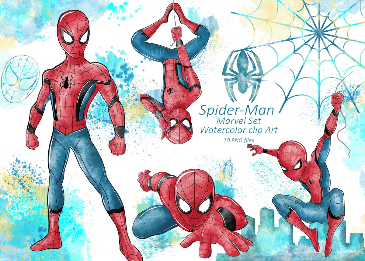 Kit Digital Homem Aranha Aquarela