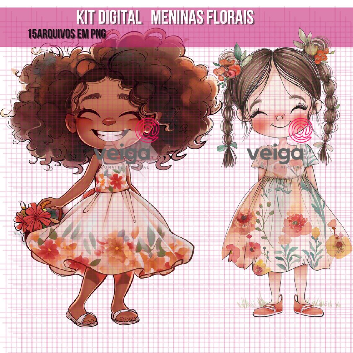Kit Digital Meninas Florais Aquarela Exclusivo - Imagem 3