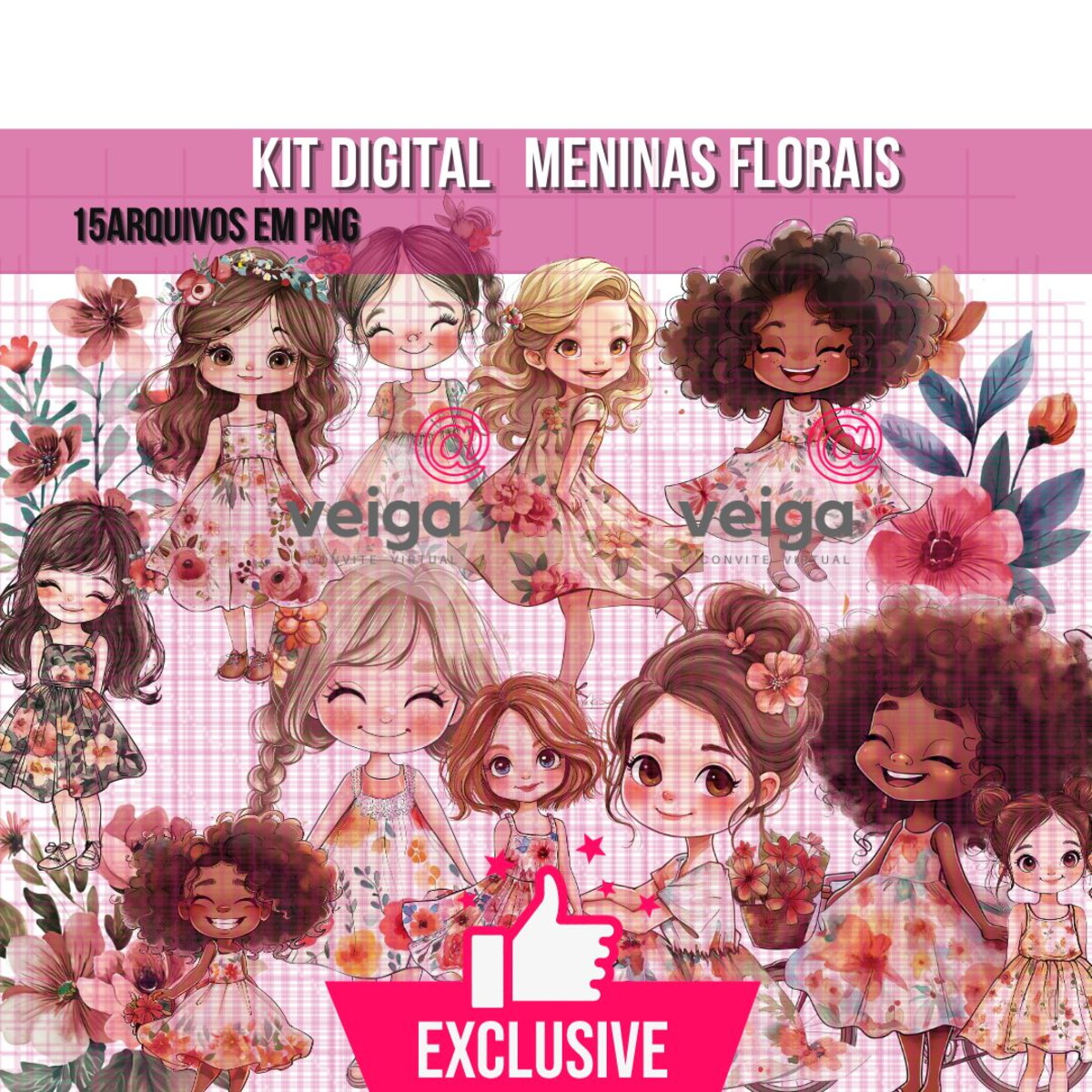 Kit Digital Meninas Florais Aquarela Exclusivo