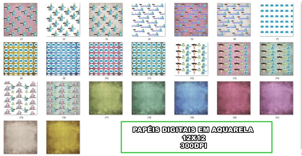 Kit Digital Monstros S.a. Aquarela - Imagem 3