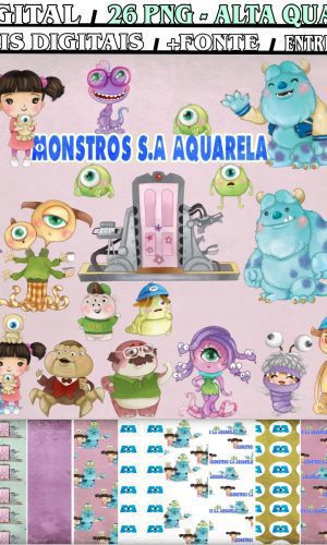 Kit Digital Monstros S.a. Aquarela
