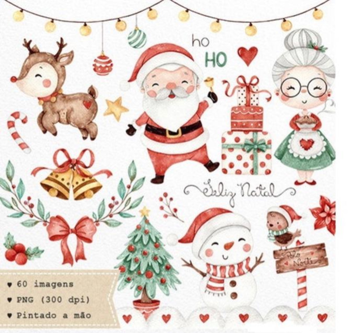 Kit Digital Natal Aquarelado
