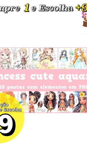 Kit Digital Princesas Cute Aquarela - Png