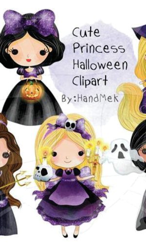 Kit digital princesas Halloween aquarelado