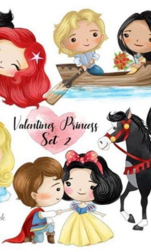 kit Digital Princesas Namorados Aquarela PNG- Scrapbook