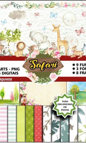 Kit Digital Scrapbook SAFARI AQUARELA