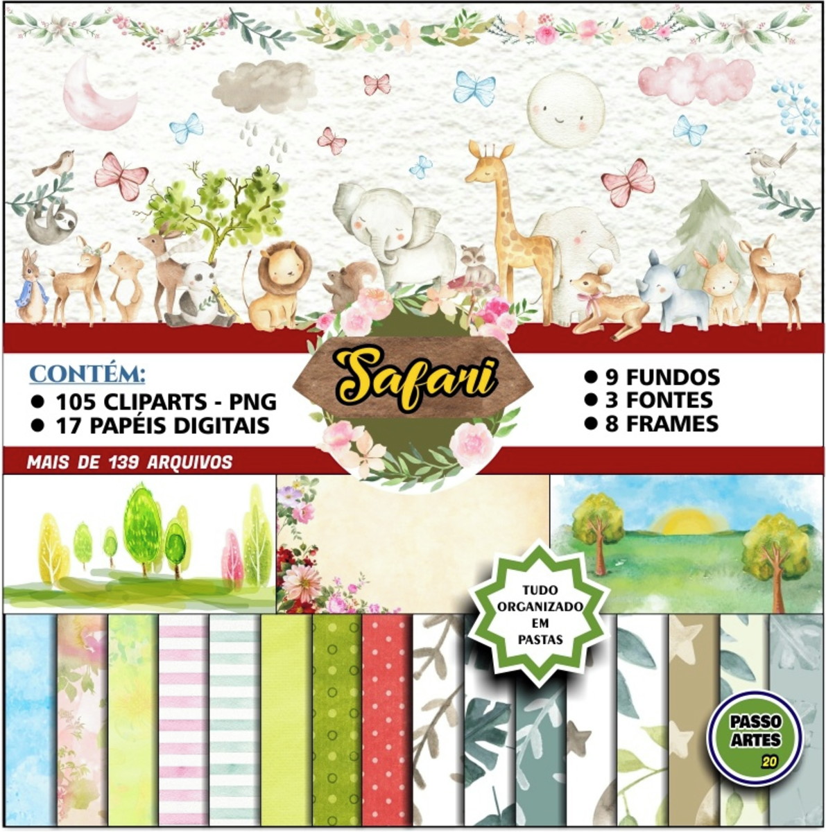 Kit Digital Scrapbook SAFARI AQUARELA